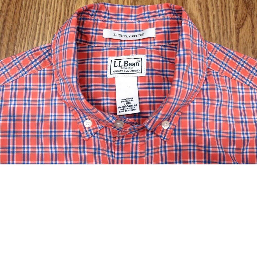 L.L. BEAN SLIGHTLY FITTED NYLON/SPANDEX SHIRT BLUE & SALMON Sz LARGE, L